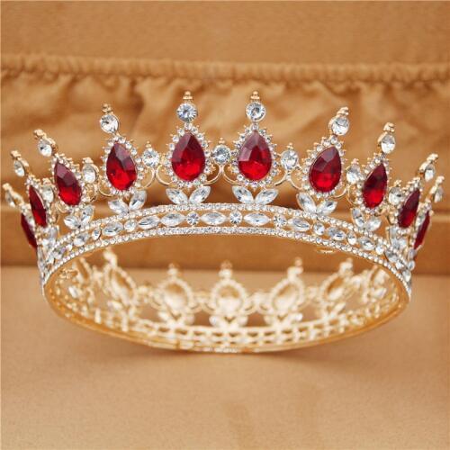 Gorgeous Crystal Metal Wedding Crown Royal Queen King Tiaras Large Diadem Head Ornaments Pageant