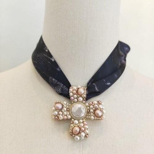 Hot Brand Fashion Jewelry For Women Vintage Black Ribbon Chain Cross Pendants Choker Necklace Party Natural Pearls Top Quality