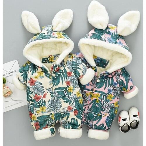 0-12 Months winter children clothing Newborn baby romper pajama velvet warm sleep bag cartoon rabbit animal baby clothes outfit