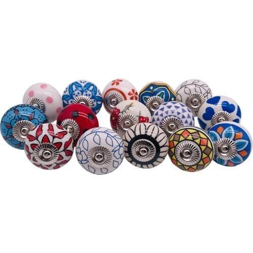 1x Vintage Home Decor Cabinet Furniture Door Knob Multi-Colorful Flower Willow Painetd Cupboard Dresser Drawer Pulls Handles