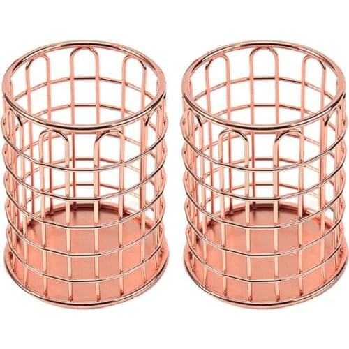 2 Pack Metal Pencil Holders Pen Pot Organiser Makeup Brushes Holder for Desk Office, Rose Gold