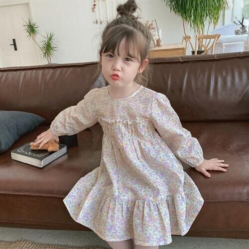 2020 New Autumn Korean Childrens Clothing Baby Girls Floral Dress Long Sleeve Princess Dress Girls Sweet Dress