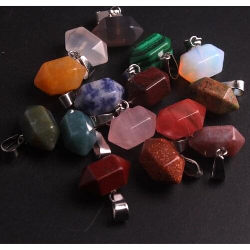 24pcs Hexagonal Column Point Necklace Pendant Natural Stone Quartz Crystal Pillar Necklaces Pendants for Jewelry Making