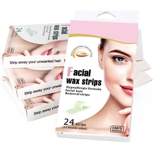 24Pcs Hair Removal Tool Wax Strips Waxing Wipe Sticker for Face Leg Lip Eyebrow Leg Arm Body Hair Removal Two Side Mini Size