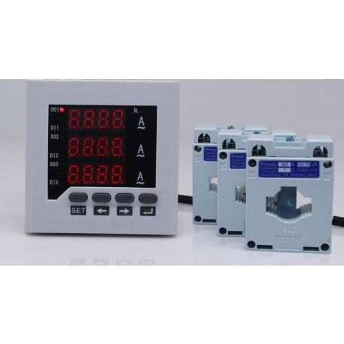 AC30A AC50A AC100A 150A 3 phase digital ampere panel meter with over / under current alarm output with 3 pcs current transformer