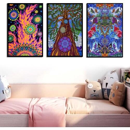 High-Definition Abstract Blacklight Paintings Art Psychedelic Trippy Poster Prints Modern Canvas Wall Pictures For Living Room H