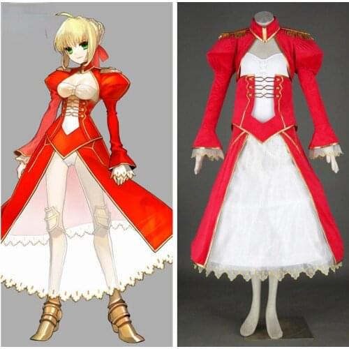 Anime Fate Stay Night Saber Nero Cosplay Costume Adult Kid Size Red Ball Gown Customize Size