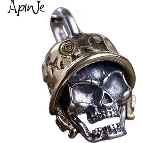 Apinje S925 Sterling Silver Skull Necklace Pendant for Men Punk Biker Men Gothic Jewelry