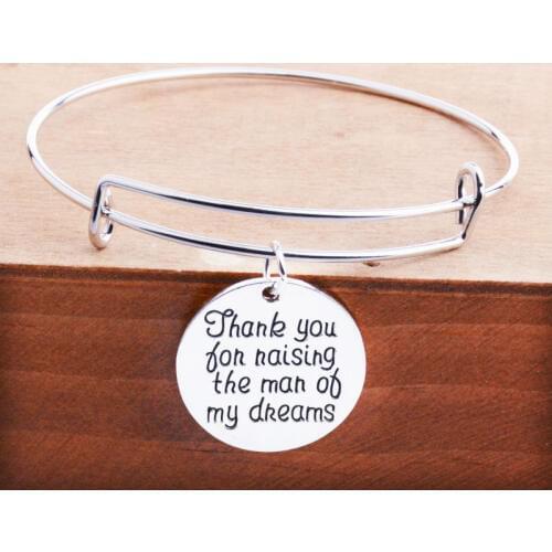 Bespmosp 12PCS/Lot Wholesale Trendy Thank You For Raising The Man of The Dream Pendant Bracelet Bangle Teacher Family Jewelry
