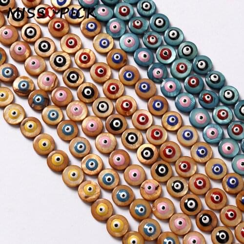 12mm 34pcs/strip Round Shape Shell Beads Evil Eye Natural Shell Beads for DIY Jewelry Handmade Bracelet Necklace Wholesale
