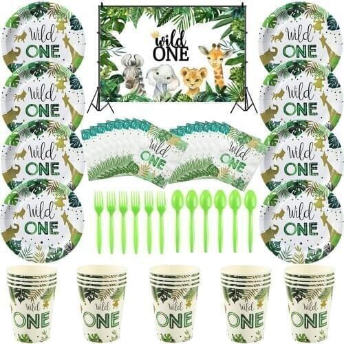 Wild One Theme Party Decoration Disposable Tableware Animals Paper Cup Plate Napkins Baby Shower Kids Birthday Party Supplies