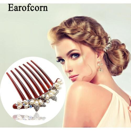 Earofcorn Fashion Rhinestone Flowers hair combs Pearl Hairpin for women Head Accessories