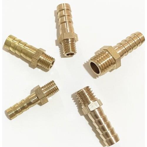 5pcs 6mm 8mm 10mm Hose Barb To M8 M10 M12 M14 M16 Metric Male Thread Brass Hosetail Pipe Fitting Connector