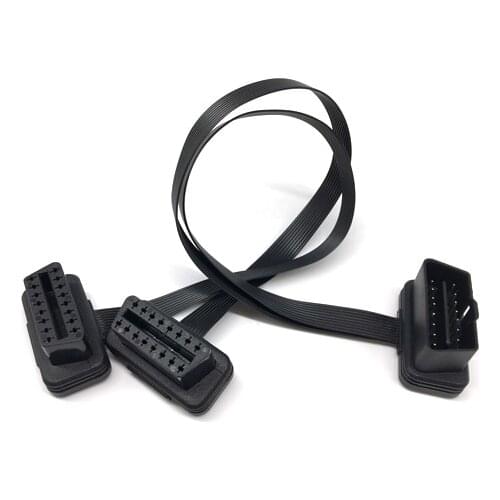 Flat+Thin As Noodle OBD OBDII cable 1 to 2 OBD2 Y Connector ELM327 Male To dual Female Y Splitter Elbow Extension Free Ship
