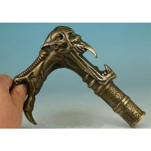 Gothic copper Bronze Handmade Casting Devil Skull Statue Walking Stick Head