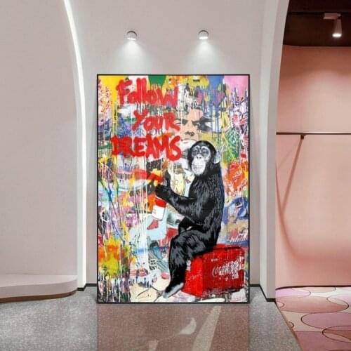 Follow Your Dreams Graffiti Art Canvas Paintings Monkey Street Wall Art Posters And Prints Animals Pictures Kids Room Decoration