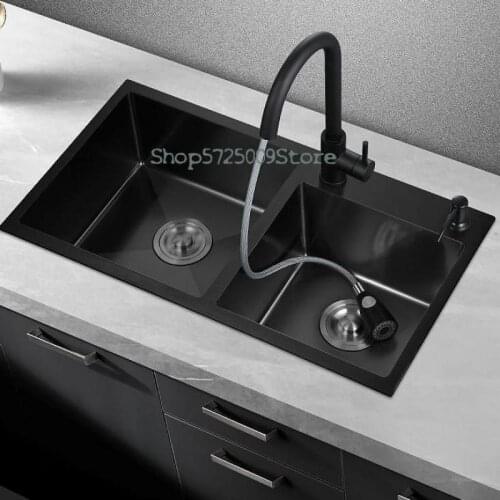 Sink Manual Double Tank Kitchen 304 Stainless Steel Vegetable Sink Black Nano Household Sink Taichung Basin