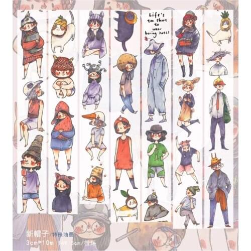 Lovely Cartoon Girls' New Hat Washi Tape for Card Making Bullet Journal DIY Scrapbooking Label Sticker