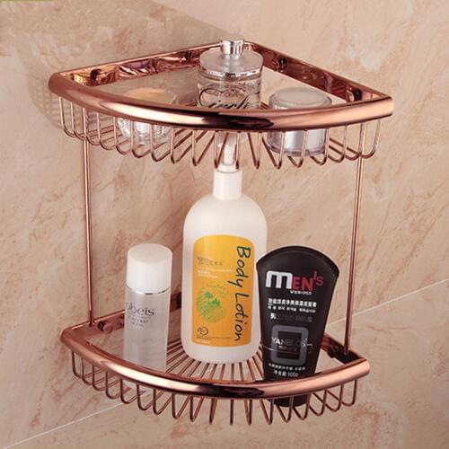 Copper Bathroom Shelf Bath Shower Rack Bath Shower Shelf Bath Shower Caddy Holder Wall Mounted Gold 1-2 Tier Corner Shelf