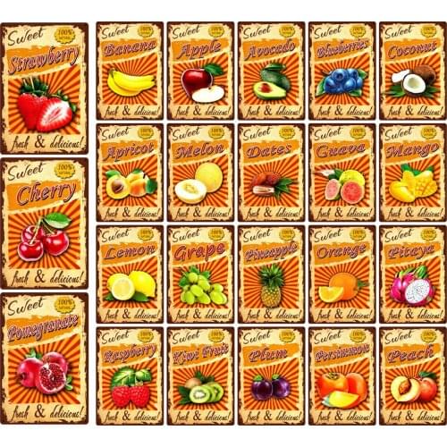 [ Mike86 ] Fruits Sweet Grape Apple Cherry Lemon Fresh And Delicious Metal Tin Sign Wall Poster Iron Painting Pub S-05 20*30 CM