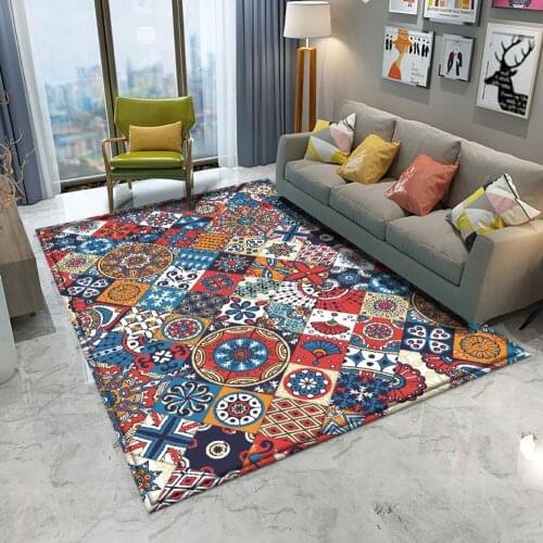 Bohemian Style Fashionable Mandala Pattern Carpet Non-slip Bath Mat Soft Fluffy Flannel Living Room Bedroom Decorative Carpet