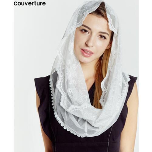 Fashion butterfly embroidery lace head scarf women headband scarves Infinity wedding Mantilla Chapel White bufanda mujer hijab
