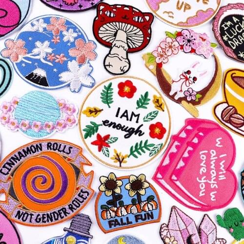 Cartoon Letter Patches I Am Eneugh Applique Iron On Embroidered Patches On Clothes Pink Love Heart Patches For Clothing Stickers