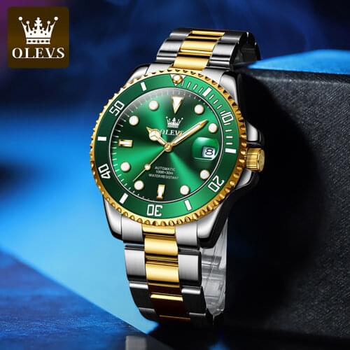OLEVS 2021 Automatic Luxury Mechanical Mens Watch 30M Waterproof Green Luminous Quality Mens Sports Watch Reloj de hombre 6650