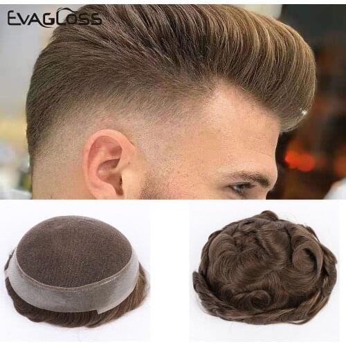 EVAGLOSS Mens Wig Australia Base Swiss Top PU Natural Human Hair System For Mens Toupee Hair Replacement Free Shipping
