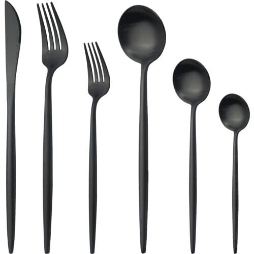 Black Cutlery Set 304 Stainless Steel Tableware Set Matte Knife Dessert Fork Spoons Dinnerware Set Kitchen Dinner Silverware Set