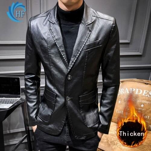 2021 New Leather Coats Casual Suit Collar Jacket Thin Slim Jackets Thicken PU Jacket Mens Clothes Lapel Top Waterproof Jacket