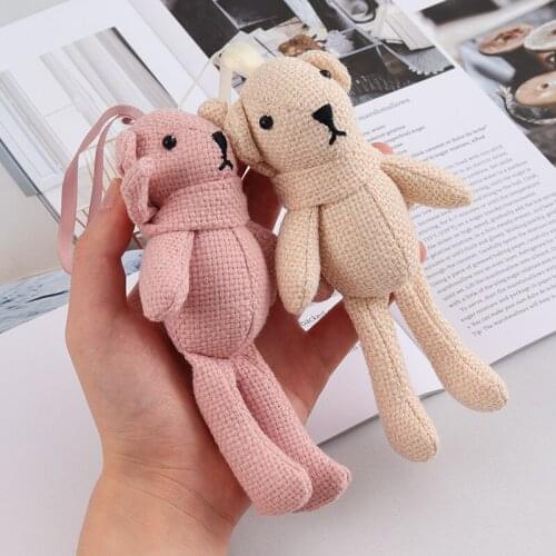 16cm New Linen Teddy Bear Plush Toy Baby Cute Dress Keychain Bag Pendant Doll Gift Birthday Wedding Party Decoration Gift
