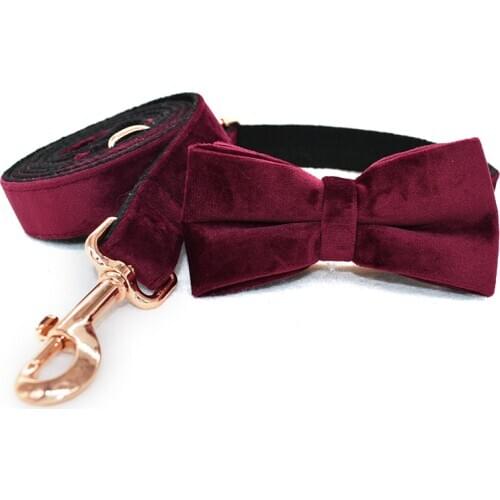 Custom Engraved Dog Collar Personalized Red Velvet Dog Collar and Leash Christmas Soft & Comfy Gift for Small or Large Dog