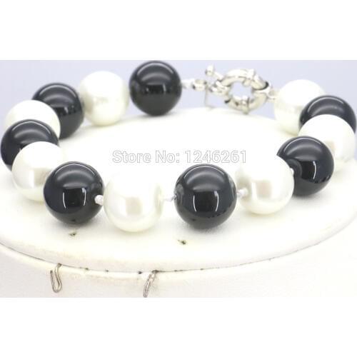 Christmas Gifts Girls 10mm White&Black Glass Pearl Beads Bracelet Jewelry Making Design For Women Wholesale