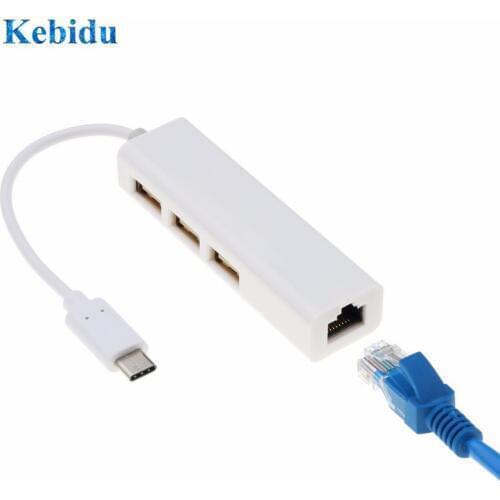 Kebidu USB C to Ethernet Adapter with Type C USB 3.1 HUB 3 Ports RJ45 Network Card Lan Adapter for Macbook USB-C Type