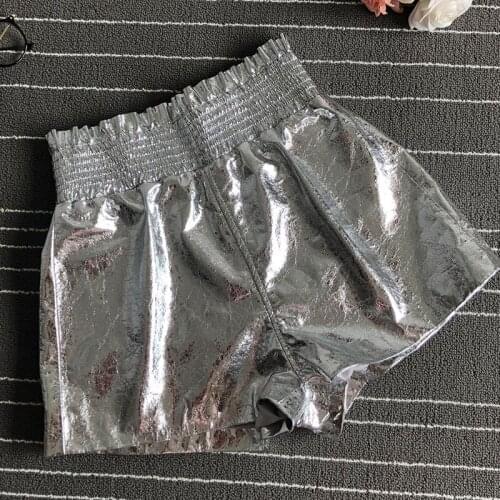 2021SS Spring Luxury Women Silvery Genuine Leather High Waist Shorts Pants For Ladies Plus Size