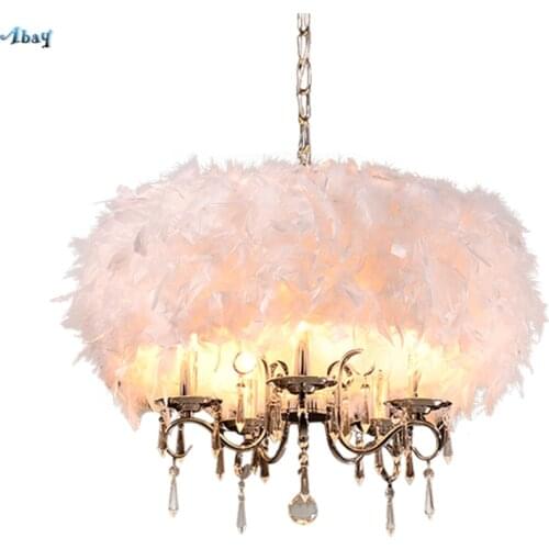Modern Crystal Feather Candle Pendant Lights Princess Romantic Bedroom Restaurant Living Room Hanging Lamps European Fixtures