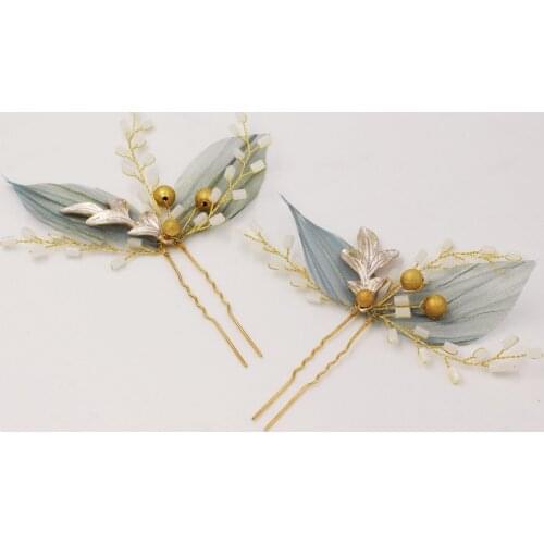Elegant Sweetheart Bridal Headdress Metal Branch Mesh Leaf Hairpin for Wedding Perform Studio Travel Prop Daily Life 2Pcs HP052