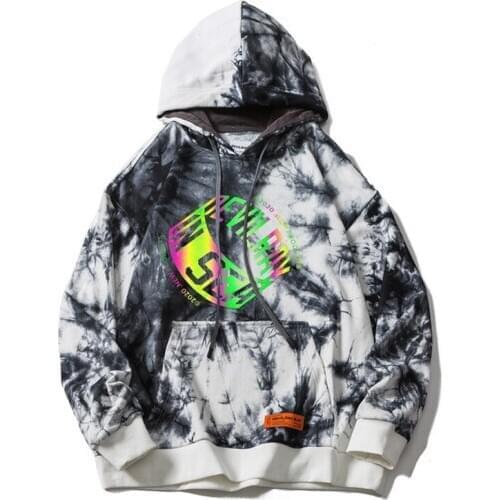 NEW Western Street Tie-dye Process Print Dazzling Stylish Pullover Mens Hooded Sweatshirts Hip Hop Autumn Casual Hoodies Loose