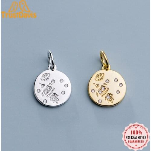 TrustDavis Real S925 Sterling Silver Round Planet Shiny CZ Charms Pendant For Bracelet Or Necklace DIY Accessories Jewelry HY269