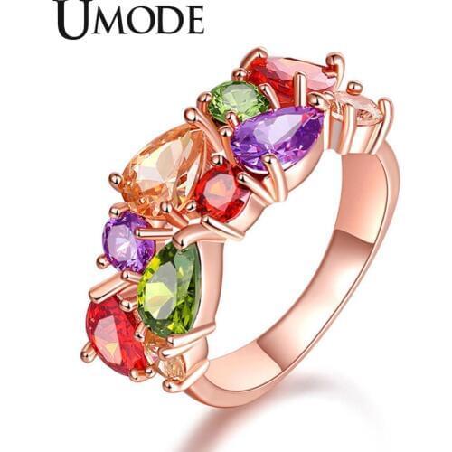 UMODE Wedding Band Gold Womens Rings Fashion Colorful AAA+ Water Drop Cubric Zirconia Metal Jewelry for Women Wholesale UR0441