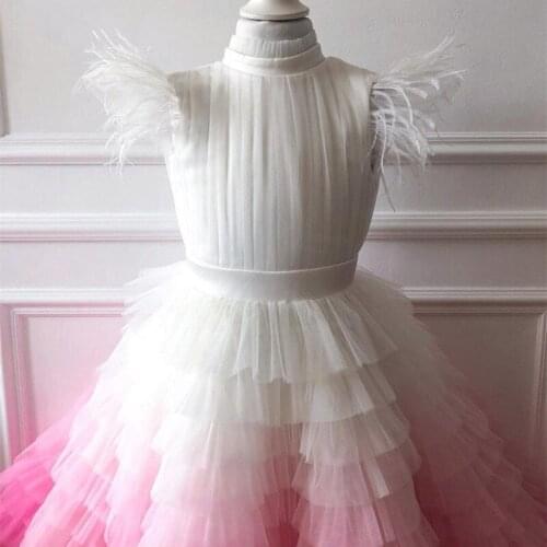 Gorgeous Big Girls Tiers Gradient Pink Tiers Princess Flower Girl Dresses Girls Birthday Wedding New Year Party Dresses