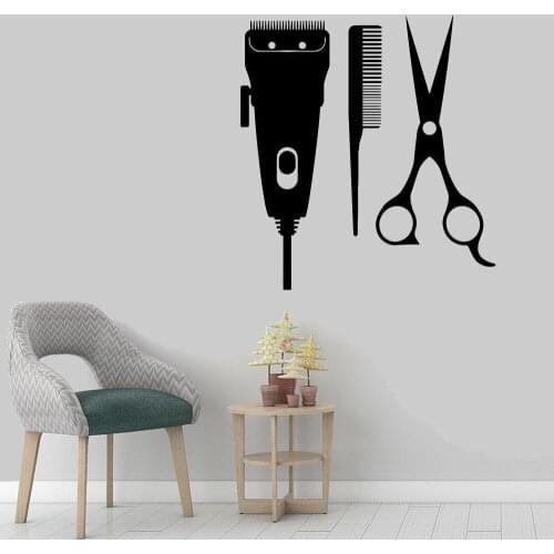 BarberShop Sign Vinyl Wall Decal Barber Tools Hair Salon Hairdresser Stylist Wall Window Stickers Removable Mural Decor WL403