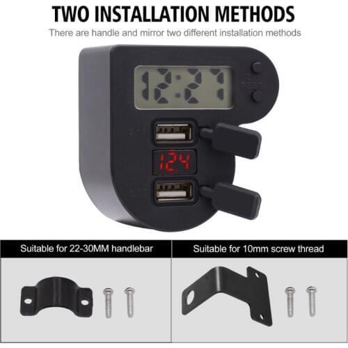 Waterproof 12V 24V Motorcycle Dual USB Charger With Time Clock LED Voltmeter ON OFF Switch Power Adapter for Mobile Phone GPS