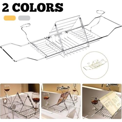 Stainless Steel Extendable Bathroom Shelf Bathtub Tray Shower Caddy Folding Bathtub Rack Towel Wine Book Holder Storage Shelf