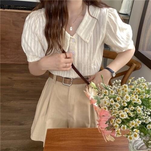 Shirts Women Fashion Design Tender French Crop Tops Summer Short Puff Sleeve Elegant Solid Slim Sweet Retros Korean Style Simple