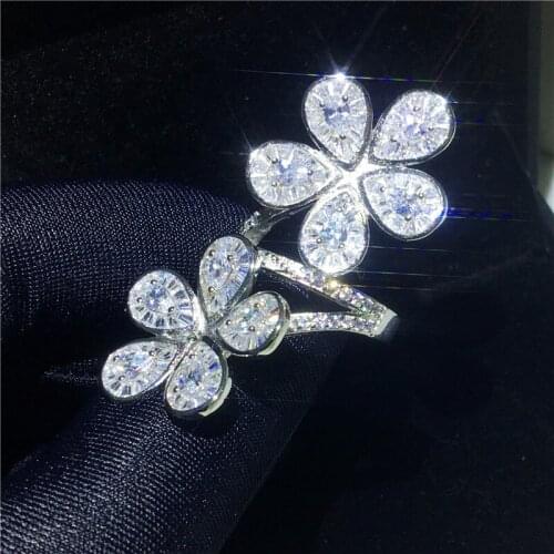 Handmade Big Flower 925 Sterling Silver ring AAAAA cz Stone Luxury Engagement Wedding Band Rings for women Statement Jewelry