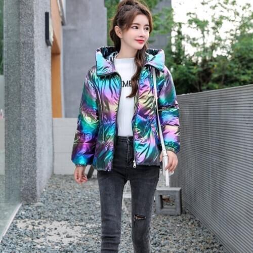 Winter Jacket Women Fashionable Thickened Dazzling Colors Bright Short Coat Hooded Super Warm Fluffy Thick Warm Outwear