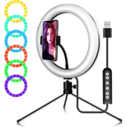 10inch/26cm RGB Colorful LED Ring Light With Tripod Stand Rainbow Ringlight With Phone Clip For Vlogging Short Video YouTube