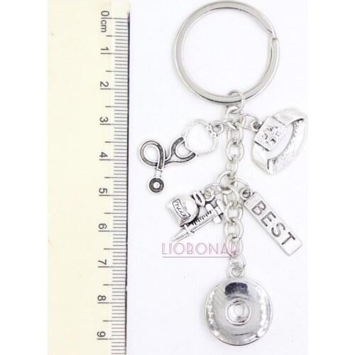 10PCS Wholesale DIY Snap Keychain 18mm Snap Jewelry Best Nurse Hat Key Chain Handbag Charm Key Ring Nurse Gift Bijoux